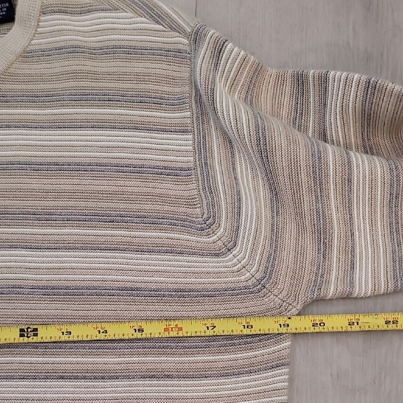 Y2K IZOD Men Chunky Knit Sweater Size L Crewneck Old Money Academia Grandpa Tan - Picture 10 of 13